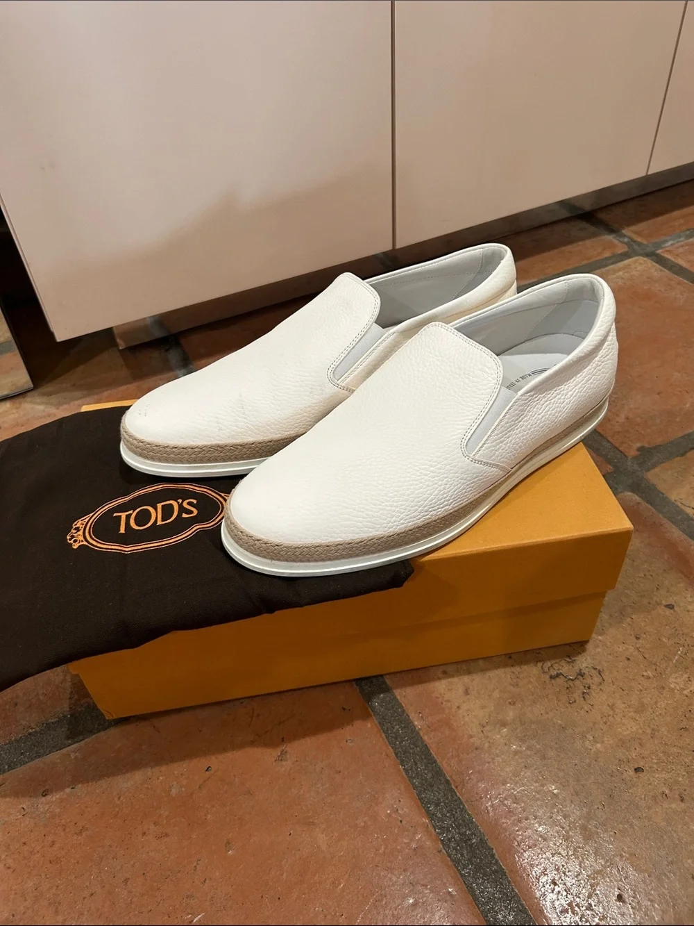 Men’s Tod's White Pebbled Leather Slip-On Loafers